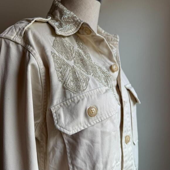 Polo Ralph Lauren Silver Beaded Cotton Twill Shirt Cream XS Western Style - Picture 3 of 8